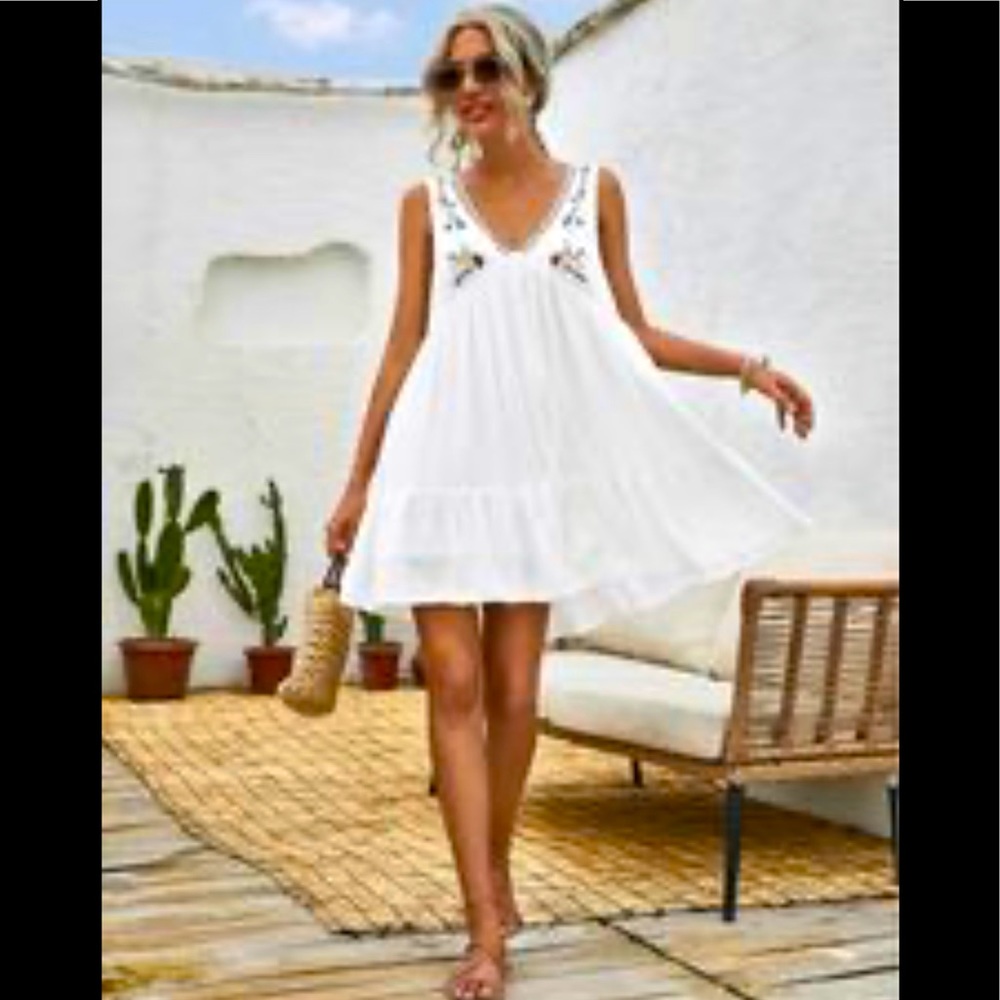 New White Loose for Boho tank Dress